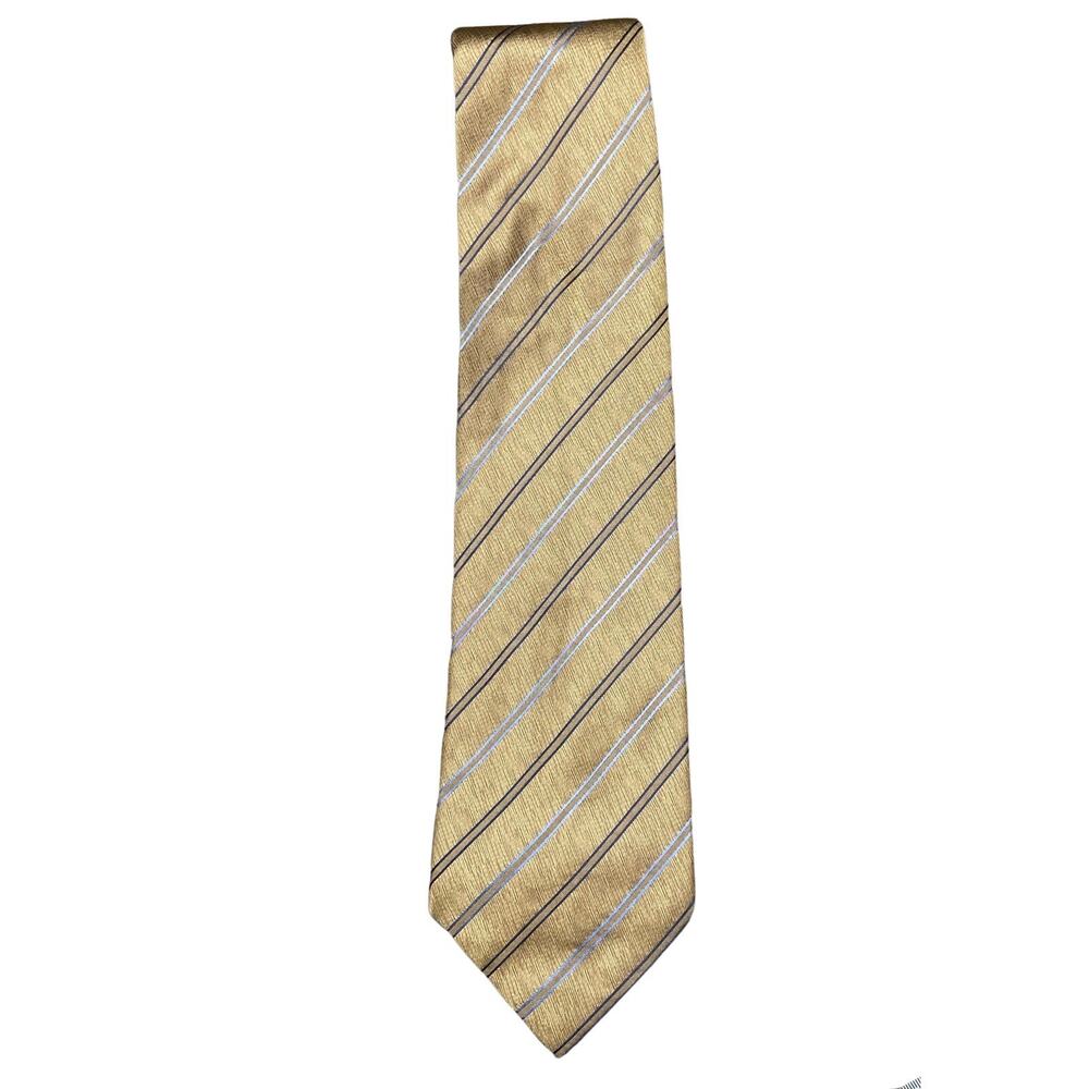 NWOT JHANE BARNES 100% Silk Handmade Gold Blue Striped Mens Neck Tie 4x60